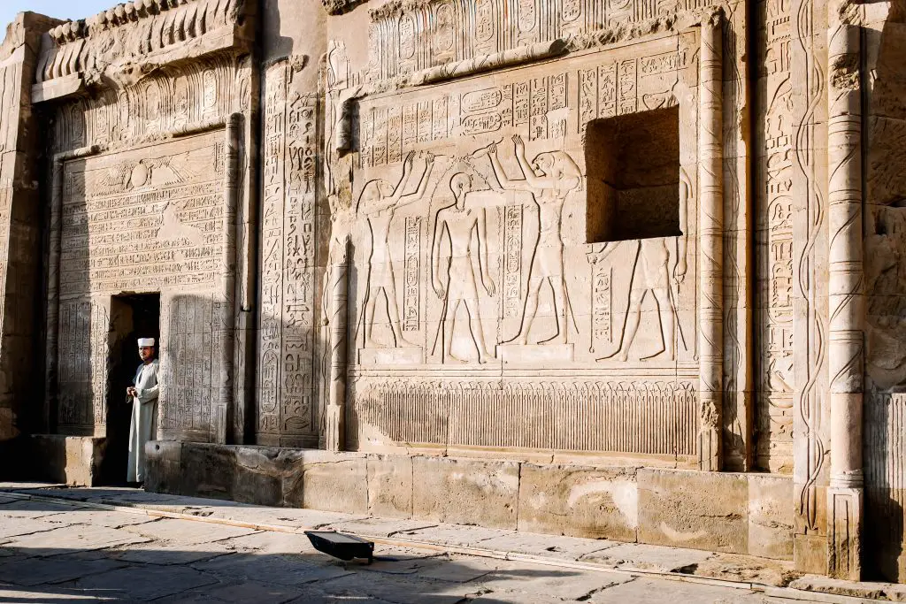 Man stands in doorway at Edfu Temple