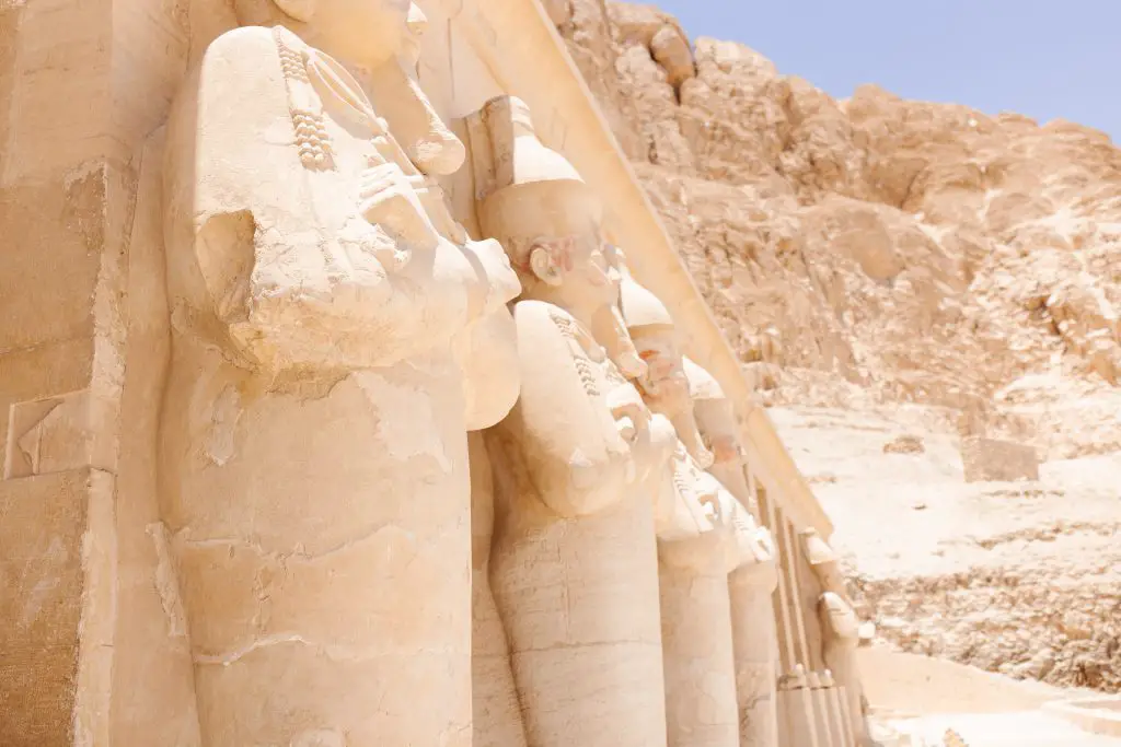 The statues along the front of Queen Hathshesput's temple.