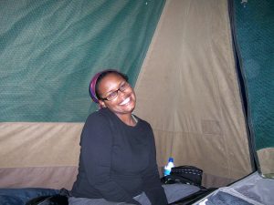 Me inside of tent at Ngorongoro Crater