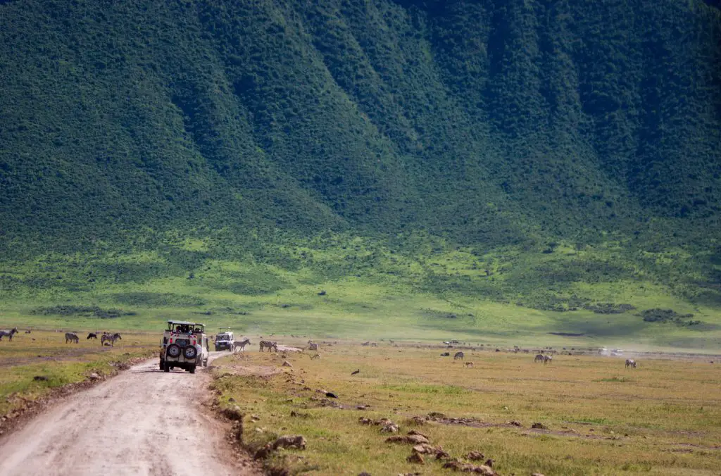 Safari truck inside of Ngorongoro crater