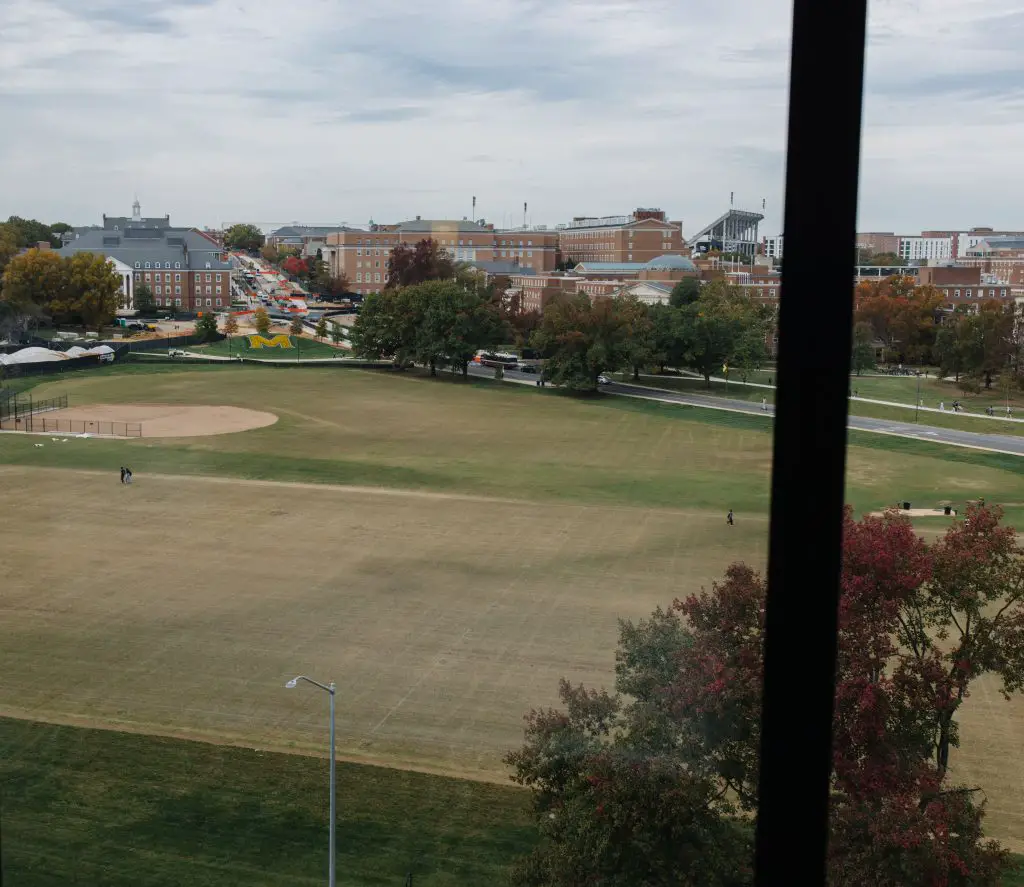 the view of the university of maryland from the hotel room