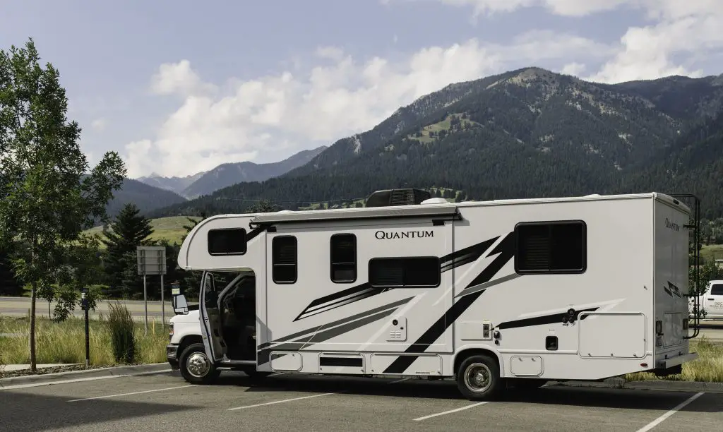 RV in front with mountain in background