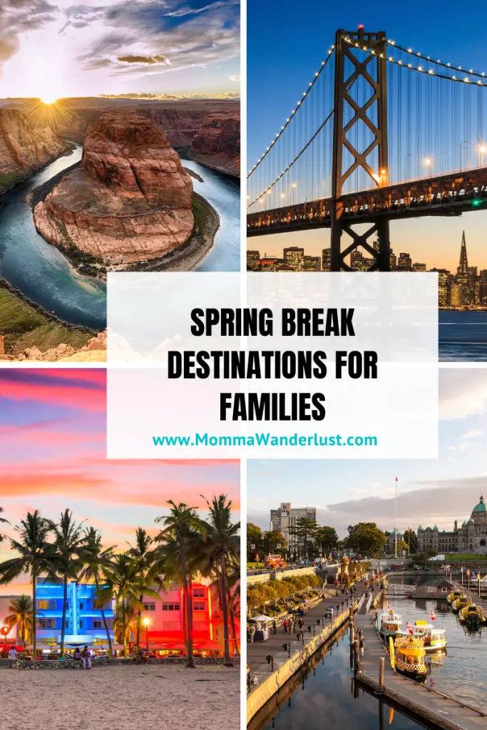 blog cover showing four different spring break destinations for families